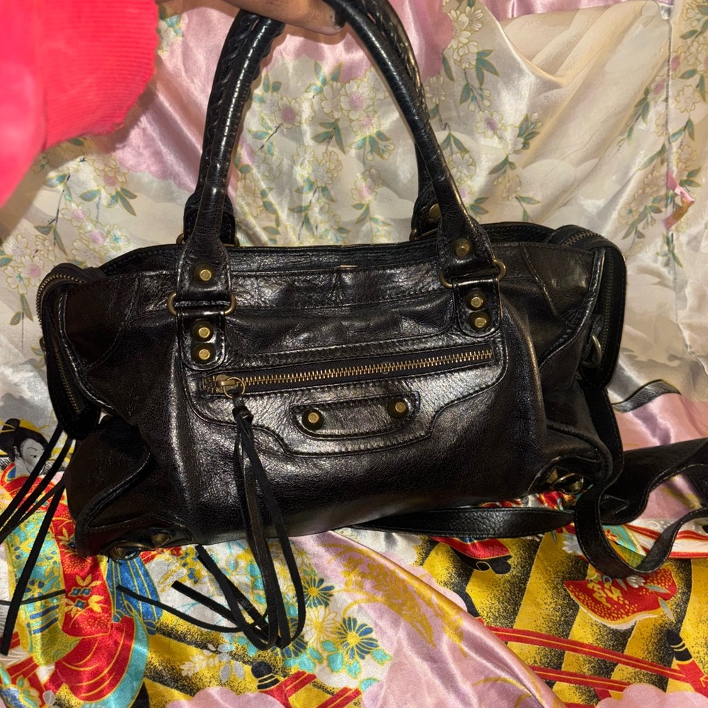Black Italian Genuine Leather Style City Bag